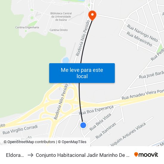 Eldorado to Conjunto Habitacional Jadir Marinho De Faria map
