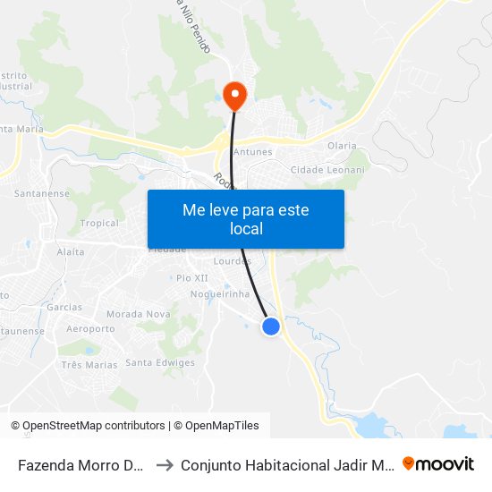 Fazenda Morro Do Engenho to Conjunto Habitacional Jadir Marinho De Faria map