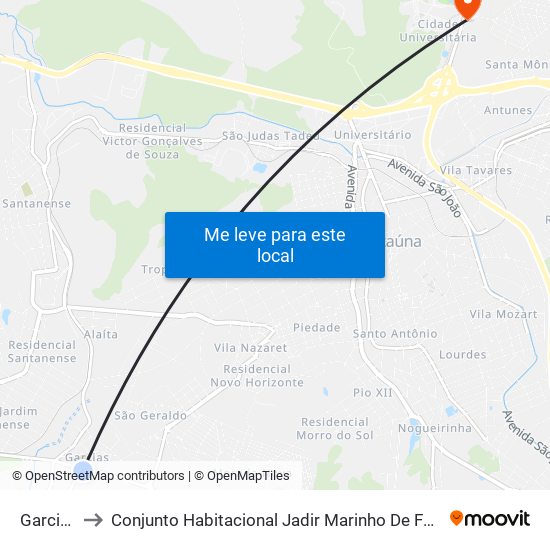 Garcias to Conjunto Habitacional Jadir Marinho De Faria map
