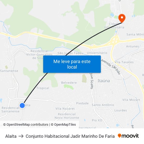 Alaíta to Conjunto Habitacional Jadir Marinho De Faria map