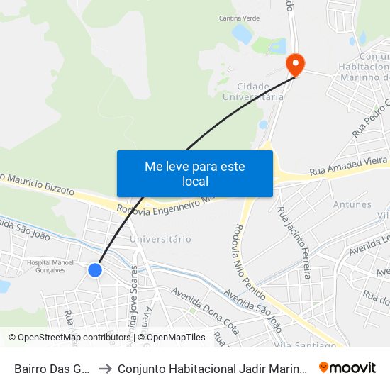 Bairro Das Graças to Conjunto Habitacional Jadir Marinho De Faria map