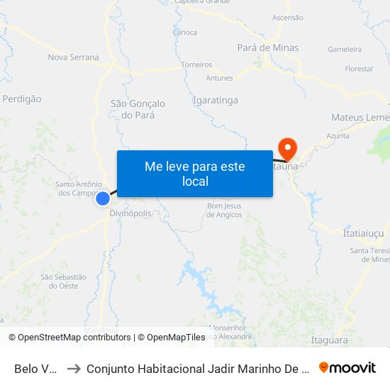 Belo Vale to Conjunto Habitacional Jadir Marinho De Faria map
