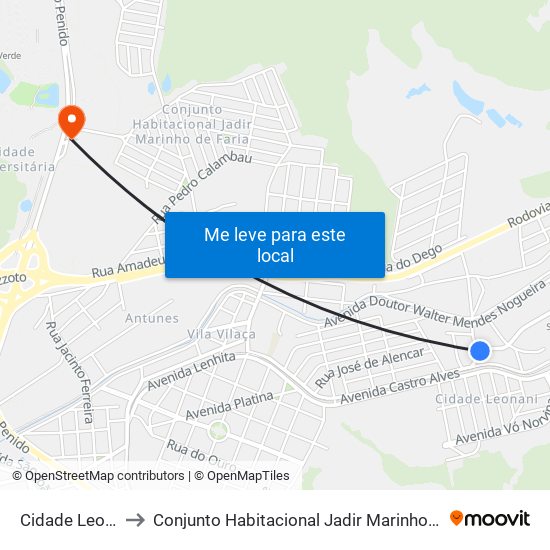 Cidade Leonani to Conjunto Habitacional Jadir Marinho De Faria map