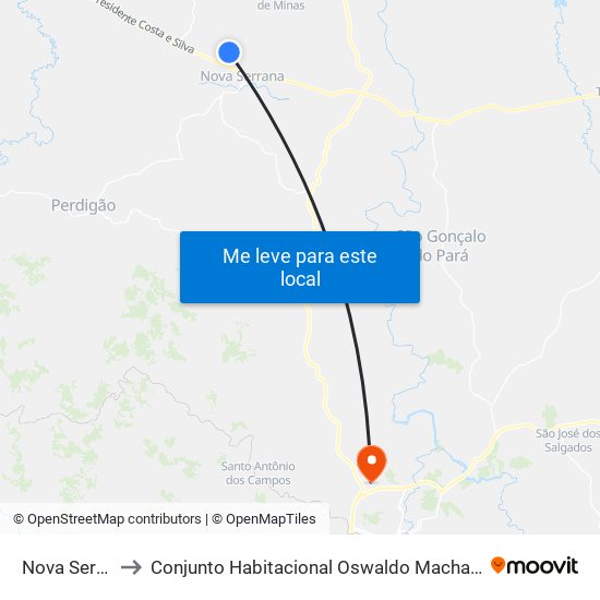 Nova Serrana to Conjunto Habitacional Oswaldo Machado Gontijo map