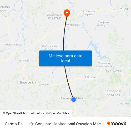 Carmo Da Mata to Conjunto Habitacional Oswaldo Machado Gontijo map