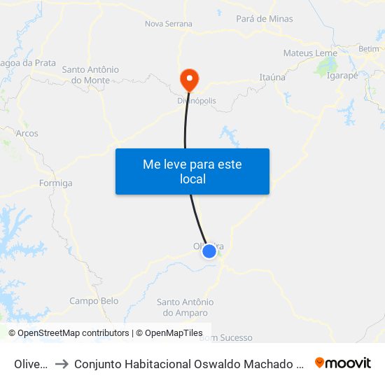 Oliveira to Conjunto Habitacional Oswaldo Machado Gontijo map