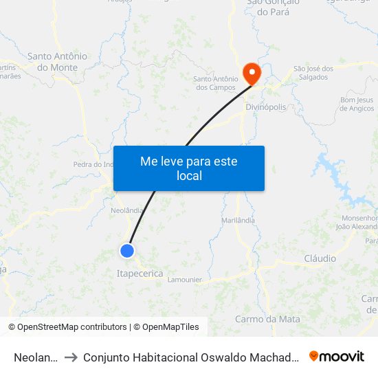 Neolandia to Conjunto Habitacional Oswaldo Machado Gontijo map