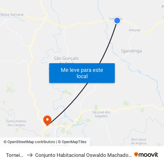 Torneiros to Conjunto Habitacional Oswaldo Machado Gontijo map