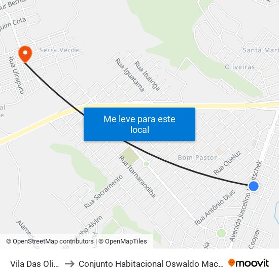 Vila Das Oliveiras to Conjunto Habitacional Oswaldo Machado Gontijo map