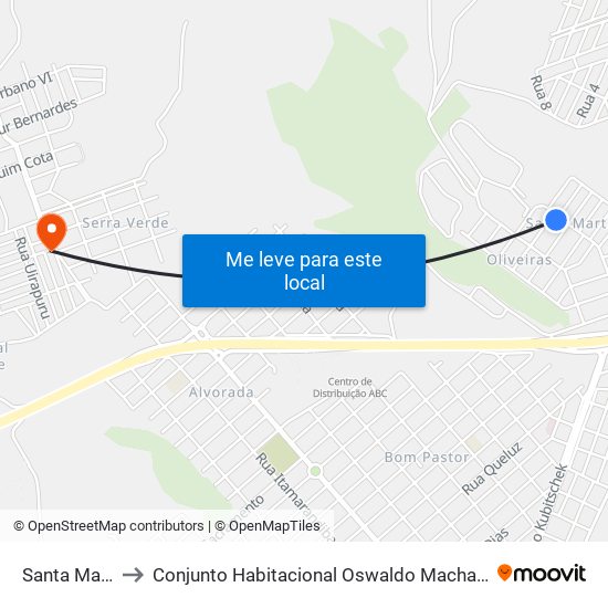Santa Martha to Conjunto Habitacional Oswaldo Machado Gontijo map