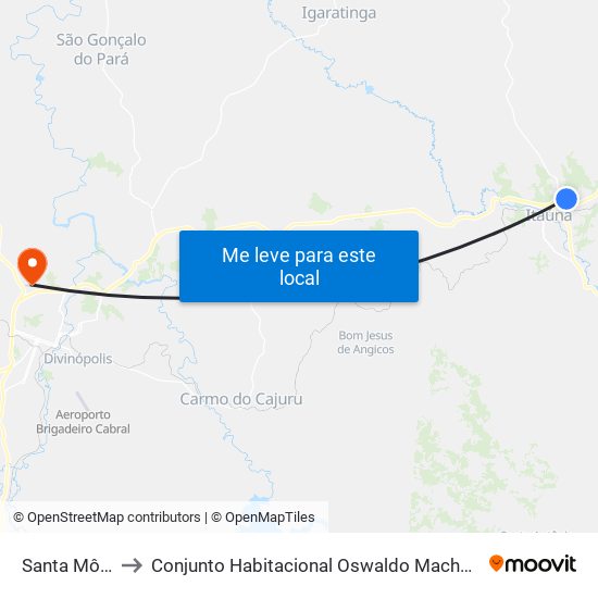 Santa Mônica to Conjunto Habitacional Oswaldo Machado Gontijo map