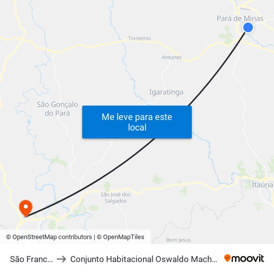 São Francisco to Conjunto Habitacional Oswaldo Machado Gontijo map