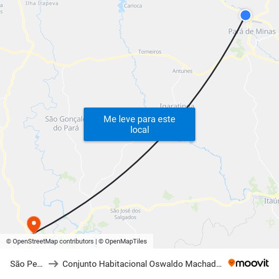 São Pedro to Conjunto Habitacional Oswaldo Machado Gontijo map