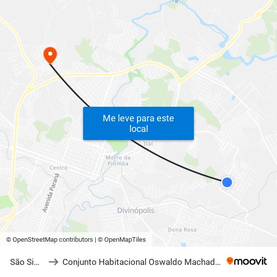 São Simão to Conjunto Habitacional Oswaldo Machado Gontijo map