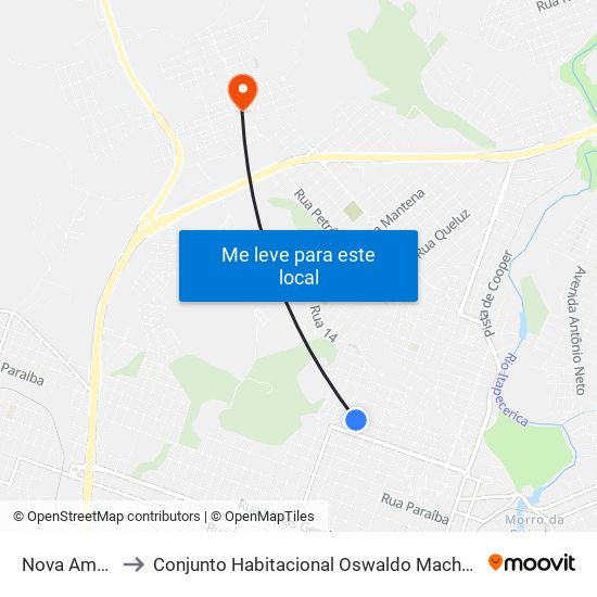 Nova América to Conjunto Habitacional Oswaldo Machado Gontijo map