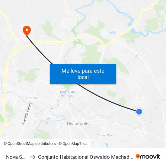 Nova Suíça to Conjunto Habitacional Oswaldo Machado Gontijo map