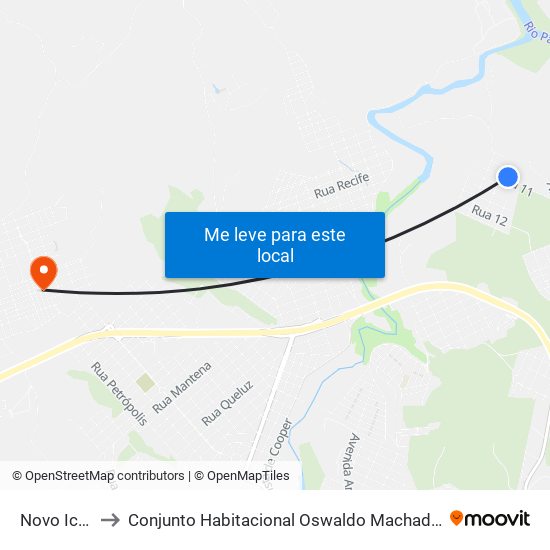 Novo Icaraí to Conjunto Habitacional Oswaldo Machado Gontijo map