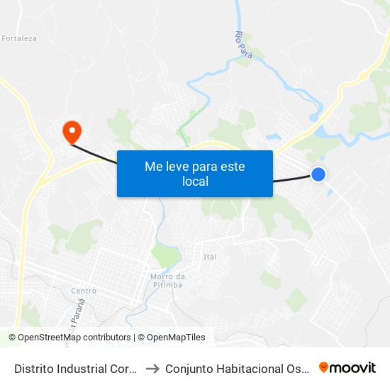 Distrito Industrial Coronel Jovelino Rabelo to Conjunto Habitacional Oswaldo Machado Gontijo map