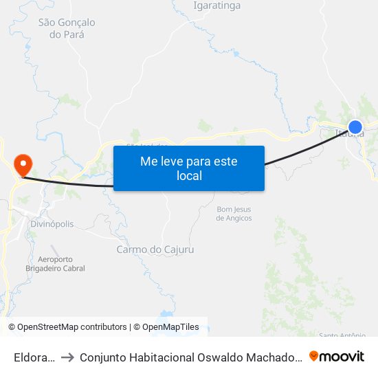 Eldorado to Conjunto Habitacional Oswaldo Machado Gontijo map