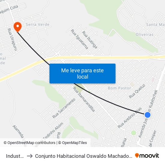 Industrial to Conjunto Habitacional Oswaldo Machado Gontijo map