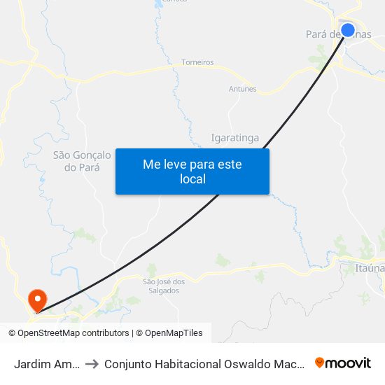 Jardim América to Conjunto Habitacional Oswaldo Machado Gontijo map