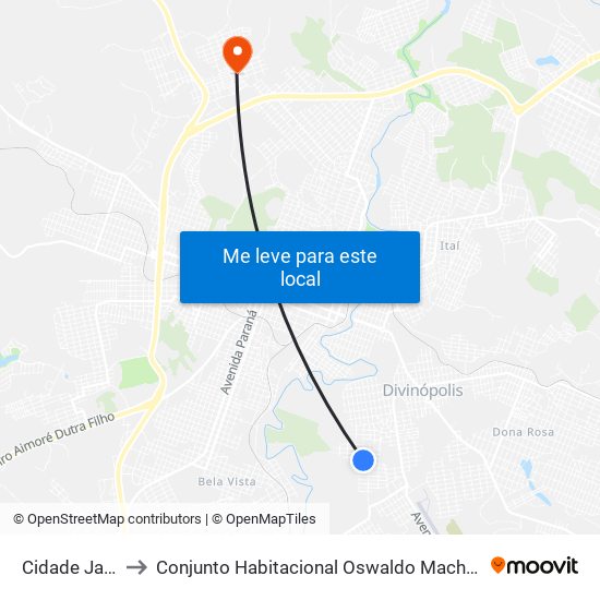 Cidade Jardim to Conjunto Habitacional Oswaldo Machado Gontijo map