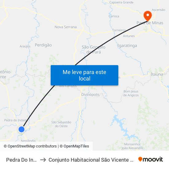 Pedra Do Indaiá to Conjunto Habitacional São Vicente De Paulo map