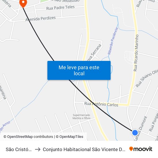 São Cristóvão to Conjunto Habitacional São Vicente De Paulo map