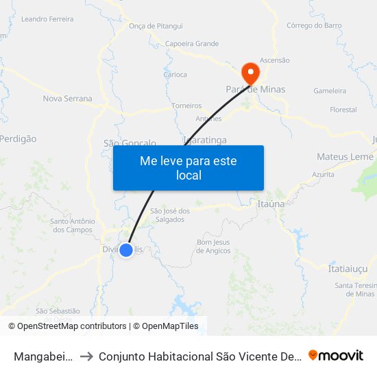 Mangabeiras to Conjunto Habitacional São Vicente De Paulo map