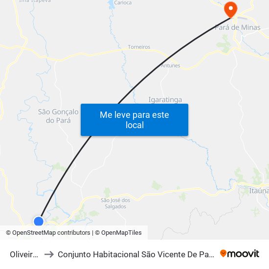 Oliveiras to Conjunto Habitacional São Vicente De Paulo map