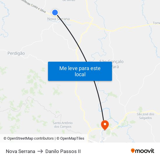 Nova Serrana to Danilo Passos II map
