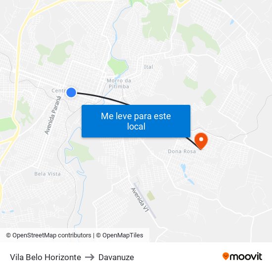 Vila Belo Horizonte to Davanuze map
