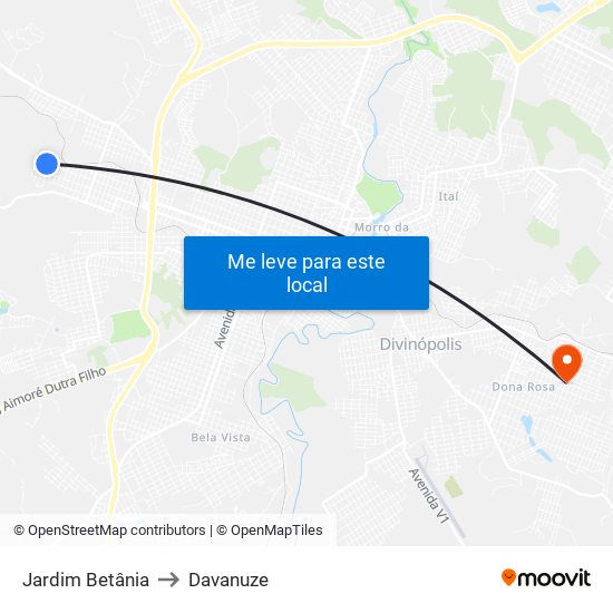 Jardim Betânia to Davanuze map