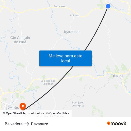 Belvedere to Davanuze map