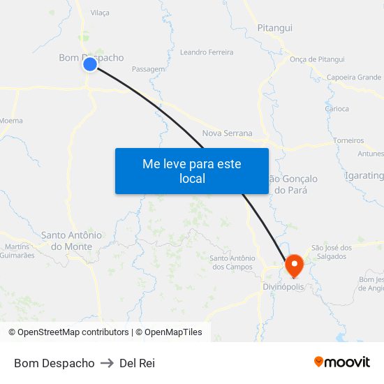 Bom Despacho to Del Rei map
