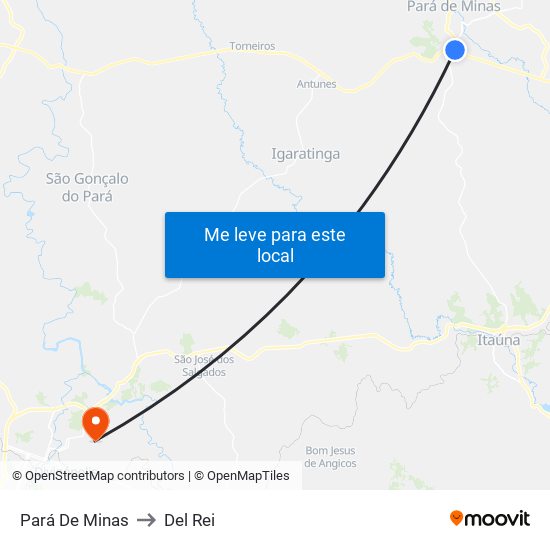 Pará De Minas to Del Rei map