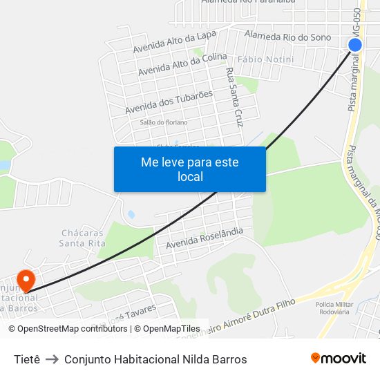 Tietê to Conjunto Habitacional Nilda Barros map