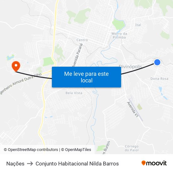 Nações to Conjunto Habitacional Nilda Barros map