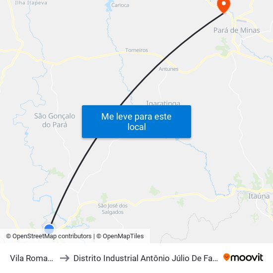 Vila Romana to Distrito Industrial Antônio Júlio De Faria map