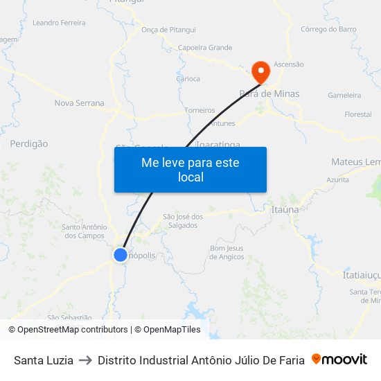 Santa Luzia to Distrito Industrial Antônio Júlio De Faria map