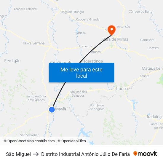 São Miguel to Distrito Industrial Antônio Júlio De Faria map