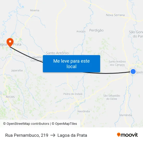 Rua Pernambuco, 219 to Lagoa da Prata map