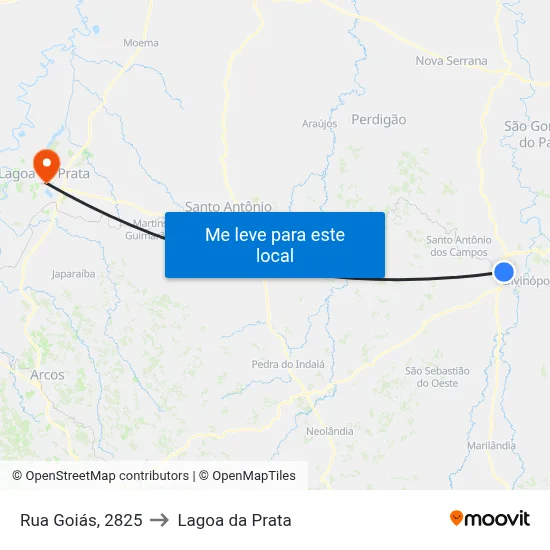 Rua Goiás, 2825 to Lagoa da Prata map