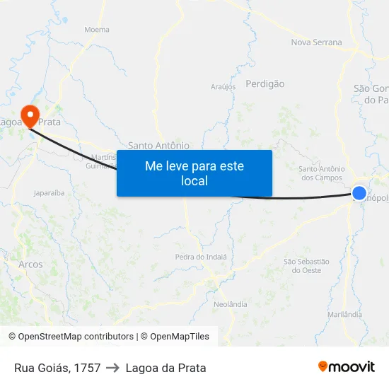 Rua Goiás, 1757 to Lagoa da Prata map