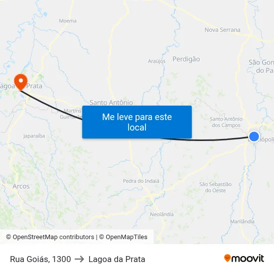 Rua Goiás, 1300 to Lagoa da Prata map