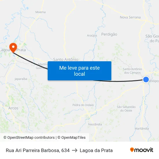 Rua Ari Parreira Barbosa, 634 to Lagoa da Prata map