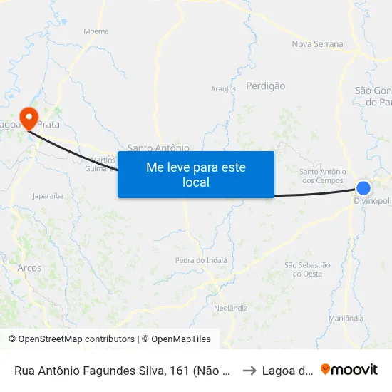 Rua Antônio Fagundes Silva, 161 (Não Atendimento À Unifenas) to Lagoa da Prata map