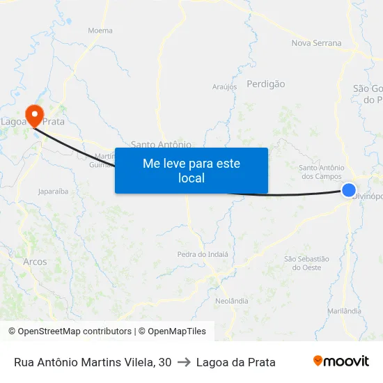 Rua Antônio Martins Vilela, 30 to Lagoa da Prata map