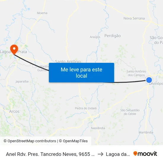 Anel Rdv. Pres. Tancredo Neves, 9655 | Posto Pratinha to Lagoa da Prata map