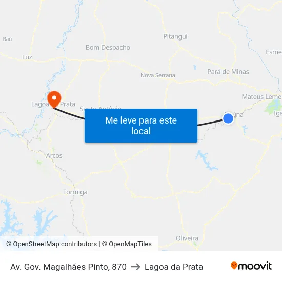 Av. Gov. Magalhães Pinto, 870 to Lagoa da Prata map